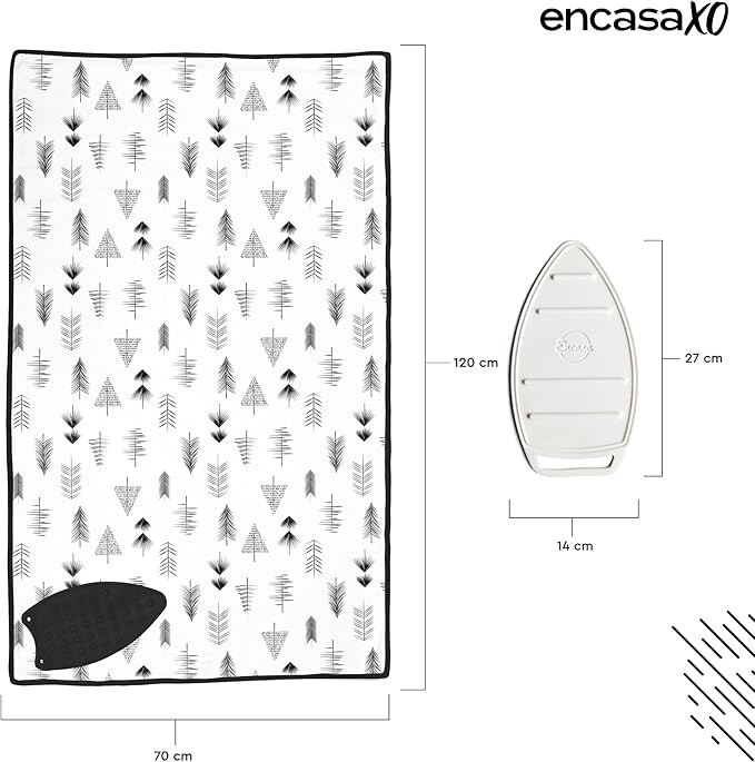 Encasa XO Ironing Mat/Pad (Large 48"x28") with 3mm Padding & Silicone Iron Rest for Steam Pressing on Tabletop or Bed - Heat Resistant, Portable, Quilting & Travel Blanket - Black Arrow