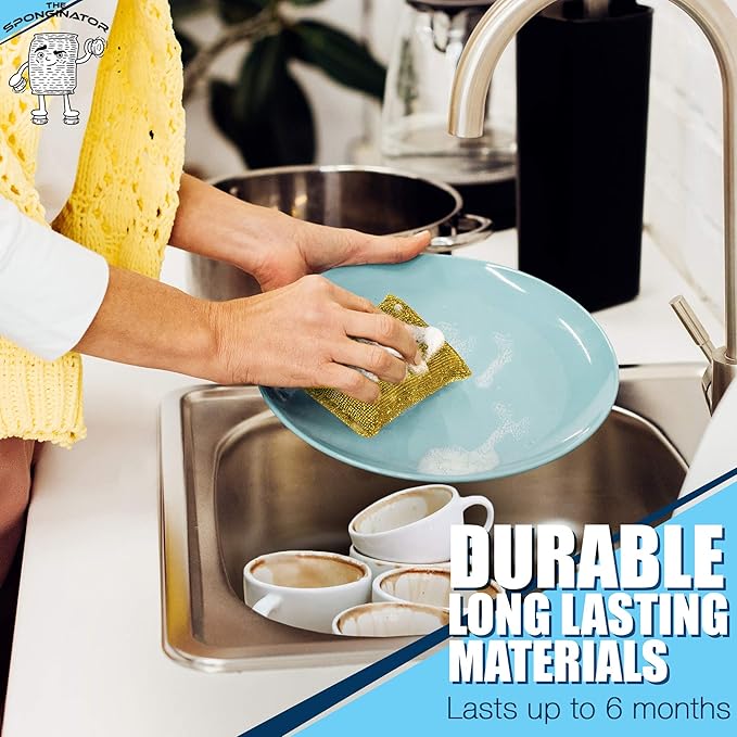 SPONGENATOR Kitchen Scrubbing Sponges - Heavy Duty Non-Scratch Scrubbing Cleaner Sponges in 2 Colors - Multi-Surface Non-Metal Dish Scouring Scrubbers for Fast Cleaning (Gold & Silver, 12)
