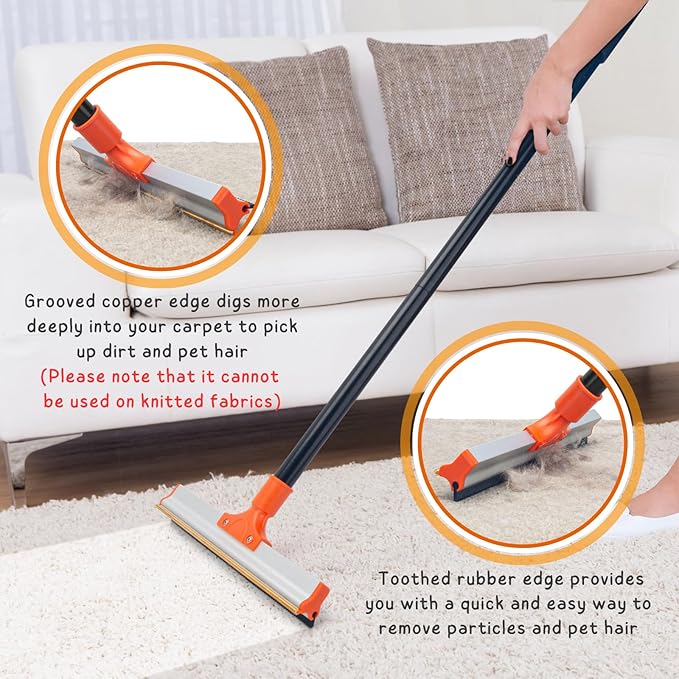 Carpet Rake for Pet Hair Removal, 57'' Long Handle Dog and Cat Hair Remover Tool to Fluff Rug, Stair Carpets and Couch Cleaning Rake