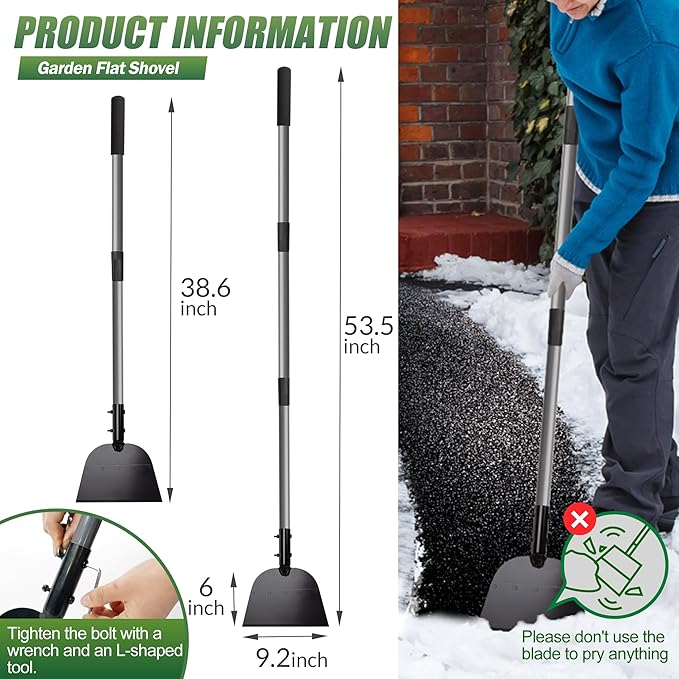 Walensee Flat Shovel, Floor Scraper, 54 inch Garden Scraper for Walkway, Weed Remove Tool for Lawn Edging, Cleaning Scraper for Road Outdoor, Driveway Weeding Tool， Ice Scraper & Ice Removal Tool