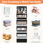 WISELIFE Over the Door Organizer - 6 Shelves Detachable Hanging Bedroom Storage Solution with 5 Large Pockets and 3 PVC Pockets for Dorm Bathroom, Pantry Nursery Baby Essentials (Black)