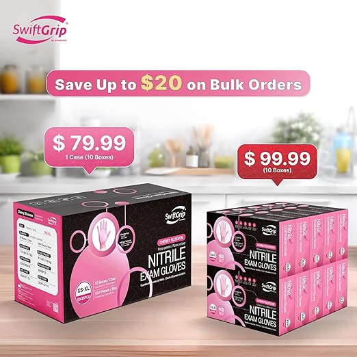 Disposable Gloves - Pink, Latex-Free, Powder-Free, 1000-ct Case (XL) - Ideal for Cleaning & Esthetician Use