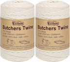Vivifying Butchers Twine, 2pcs x 656 Feet 2mm Food Safe Cotton Bakers String for Tying Meat, Trussing Turkey, Making Sausage, Roasting, Cooking and Packing(Beige)