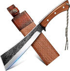 Freelander Japanese Style High Carbon Steel Machete with Red Sandalwood Ergonomic Full Tang Handle and Wood-Leather Sheath, for Camping, Hiking, Yard Work, and Survival,Christmas Gifts for Men Women