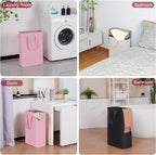 efluky Slim Laundry Basket, Narrow Laundry Hamper with Handles, Collapsible Dirty Clothes Hamper, Tall Laundry Bin for Laundry Room, Dorm and Bedroom, 12.7 Gallons(48L) Pink