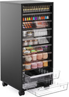 WOPITUES Plastic Storage Drawer Cart, Makeup Organizer and Storage with 10 Large Clear Drawers, Utility Wooden Rolling Cart on Wheels, for Cosmetic, Art Craft, Parts, Office Supplies, Toy, Black