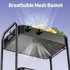 TOOLF 4-Tier Metal Rolling Cart with Wheels, Storage Utility Organizer Cart for Kitchen, Bathroom, Office, Baby Essentials & Makeup - Lockable Casters, Easy Assembly, Large Capacity, Black