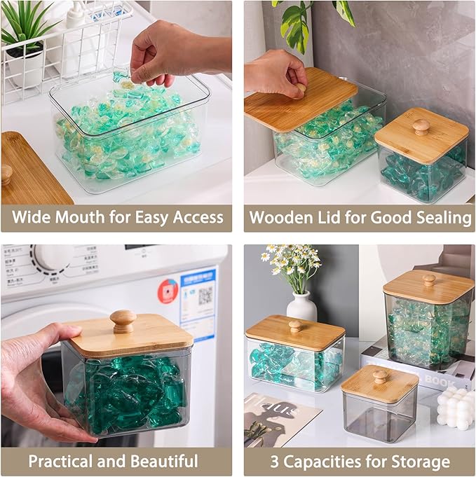 4 Pack Laundry Pods Container,Clear Dryer Sheet Holder & Laundry Room Organization and Storage with Lids, Scoops & Labels for Laundry Detergent, Powder, Dryer Balls, Beads (Mix Colors)