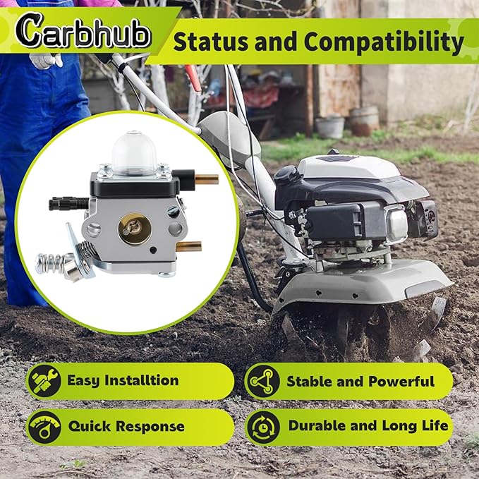 Carbhub C1U-K54A Carburetor for 2-Cycle Mantis 7222 7222E 7222M 7225 7230 7234 7240 7920 7924 Tiller/Cultivator Carb with Air Filter Repower Kit