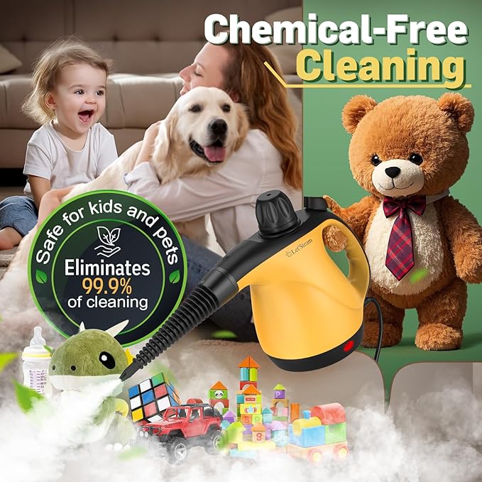 Multi-Surface Portable Steam Cleaner with 11Pcs Accessories, Chemical-Free Pressurized Steamer for Cleaning, Hand Held Steamer for Car, Furniture, Floor, Tile Grout and Home Use