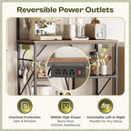 Huuger 4-Tier Bakers Rack with Reversible Power Outlet, 31.5 Inch Microwave Stand, Kitchen Bar, with Top Shelf, 6 S Hooks, Rustic Brown
