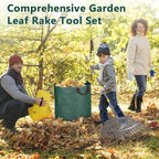 Garden Rake for Leaves, 37"-73" Adjustable Handle Rake Set with Leaf Grabbers, Work Gloves and 2 Leaf Bags, 18" Wide Head with 25 Metal Tines for Yard Picking Leaves, Shrub Grass Bush Lawn Cleanup