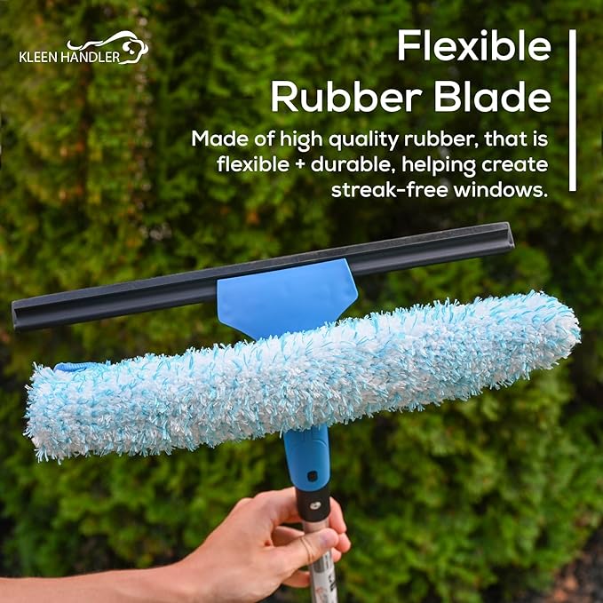 Kleen Handler 3 Pack Professional 14” Window Washing Squeegee, 2-in-1 Window Cleaning Tool, Scrubber and Squeegee Combo, Glass Shower Bathroom Car Pro Window Cleaner (Pack of 3)