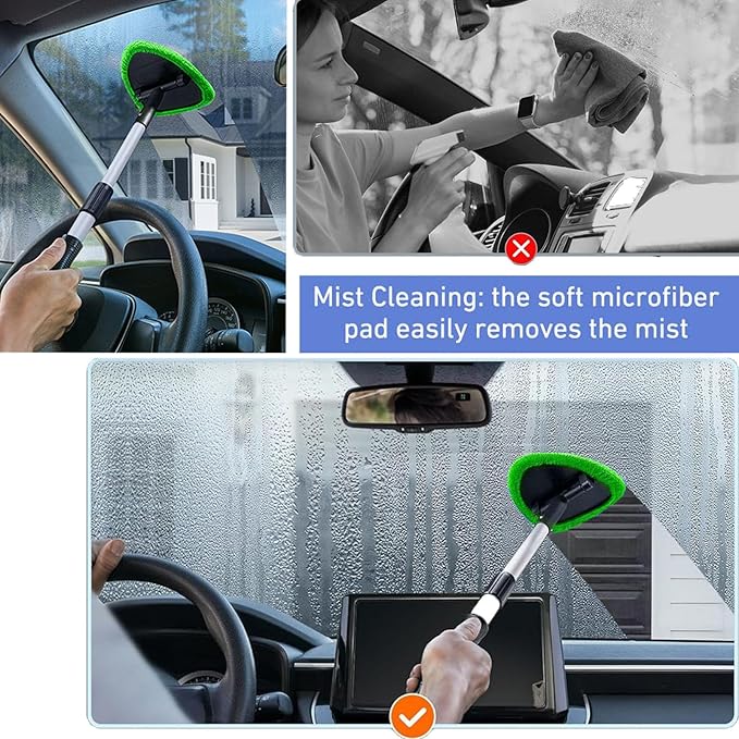 desin Windshield Cleaning Tool, Car Window Cleaner Windshield Cleaner with 4 Reusable and Washable Microfiber Pads and Extendable Handle Auto Inside Glass Wiper