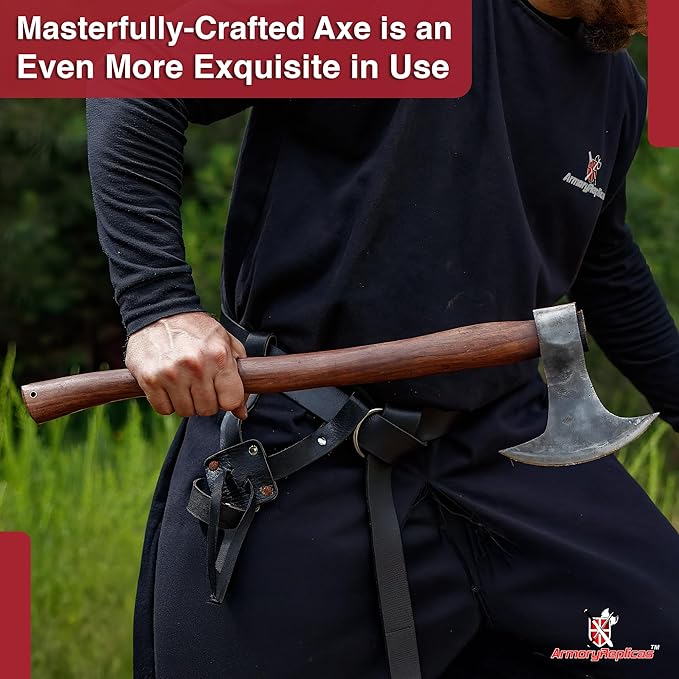 Armory Replicas™ 22-Inch Hand Forged Camping Axe with Rustic Dark Finish - Versatile Chopping Tool for Firewood, Shelter Building, and Outdoor Defense