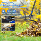 Heavy Duty Garden Leaf Rake-Adjustable Metal Rake with 8-17" Expandable Head,Yard Rakes for Leaves,Grass,Lawns,Shrubs,Flower Beds,Camping,Outdoor Cleanup,Ideal for Women & Kids