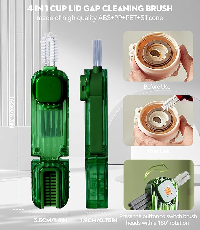 4 in 1 Bottle Gap Cleaning Brush - 2 PCS Multifunctional Cup Lid Cleaning Tools, Mutipurpose Tiny Silicone Cup Holder Cleaner Nipple Cleaning Brush, Home Kitchen Cleaning Tools