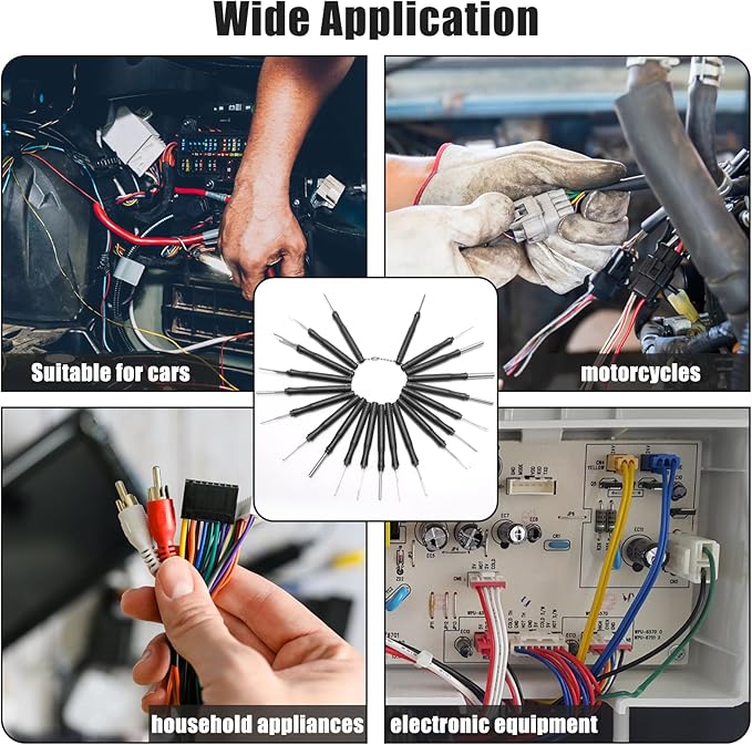 30+4P Terminal Pin Removal Tool Kit, Electrical Connector Depinning Tool Terminal Pin Extractor Kit Wire Release Tool for Car Household Devices (Black)