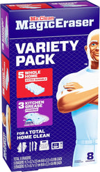 Mr. Clean Magic Eraser Sponge, All Purpose Cleaner, Cleaning Scrubber, Wall, Kitchen, Bathroom, Shower Cleaner, Melamine Sponge, Cleaning Pads, Variety Pack, 5 Extra Durable, & 3 Grease Magic Erasers