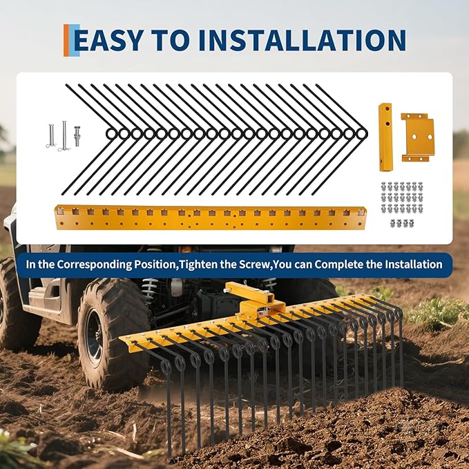 48 Inch Durable Pine Straw Rake Powder Coated Steel Landscape Rake Fits 2" Receiver for Lawn Tractors or ATV/UTV, Orange