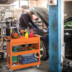 3 Tier Rolling Tool Cart with Drawer, 450 LBS Heavy Duty Utility Cart on Wheels, Service Cart for Garage, Workshop and Warehouse (Orange)