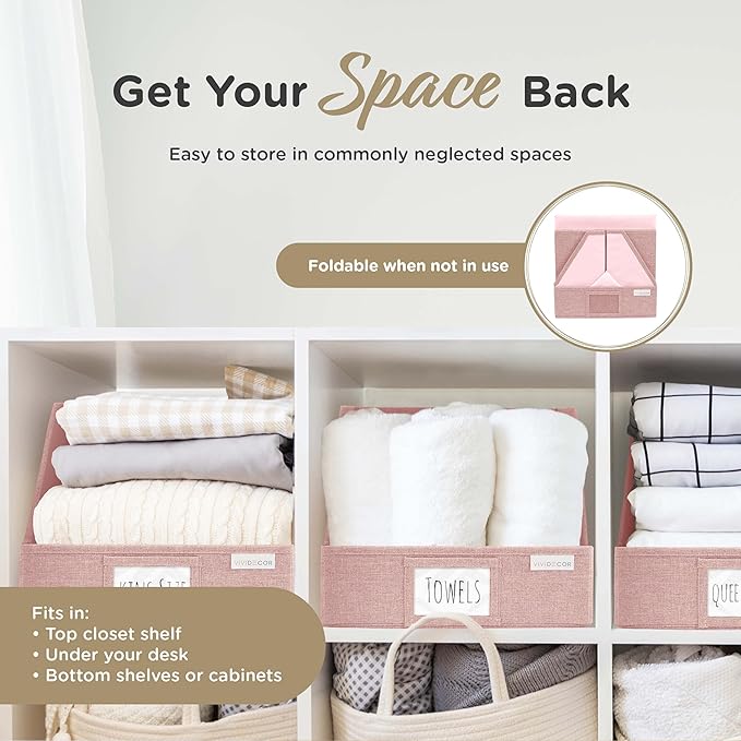 Closet Bins for Organization – 12x12x10 Foldable Boxes for Clothes, Fabric Trapezoid Storage Bins, Storage Baskets, Decorative Storage Baskets, Sweaters, Baby Clothes, Nursery– Pink, 3 Pack
