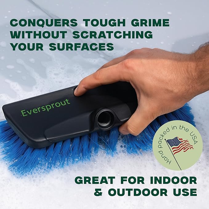 EVERSPROUT 11-inch Scrub Brush with Built-in Rubber Bumper | Soft Bristles wash Car, Truck, RV, Boat, Solar Panel, Floor | Bumper Prevents Scratches | Twists on 3/4-inch Acme Pole (Pole not Included)