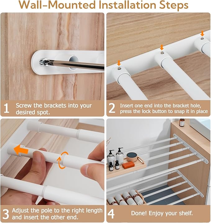 VanlonPro Expandable Closet Shelf Wall-Mounted Metal Storage Rack Adjustable Closet Rod DIY Divider Separator Space Saving for Cabinet Wardrobe Cupboard Kitchen Pantry Cupboard, 45.8-56.5 Inches