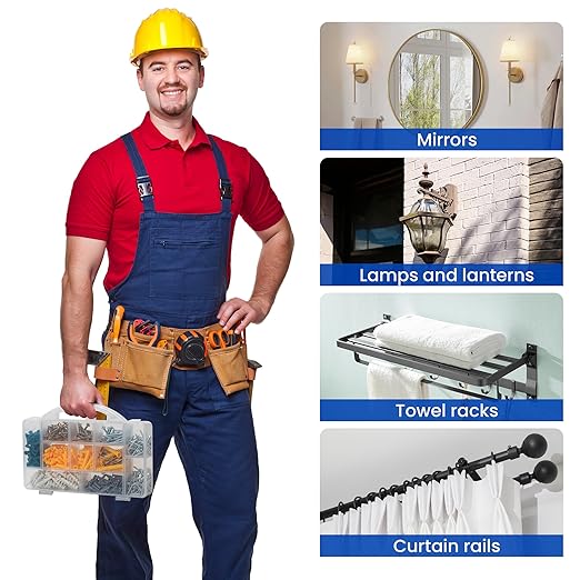 Dry Wall Anchor and Screw Combo Set 550 Pieces, 275 Plastic Wall Anchors and 275 Phillips Pan Head Screws, 5 Sizes Galvanized Screws and Wall Plug Bolts with Storage Case (550)