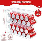 SCAVATA 2 Pack Stackable Refrigerator Organizer, Soda Can Dispenser Pop Cans Container Beverage Holder with Lid for Fridge, Freezer, Kitchen, Clear Plastic Storage Bins-Holds 10 Cans Each