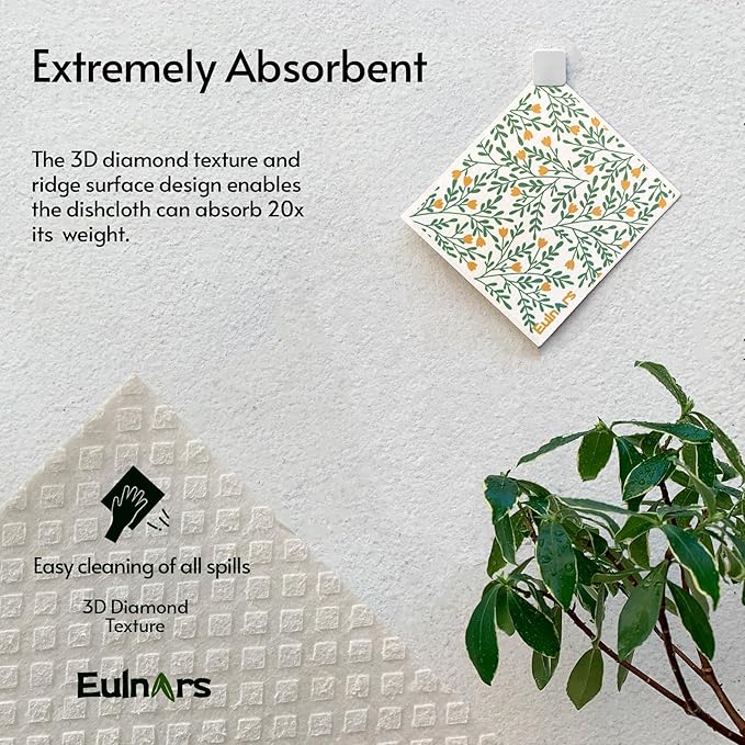 Swedish Dishcloths for Kitchen, 8 Pack Green Reusable Paper Towels with Clips, Non-Scratch Swedish Kitchen Towels, Super Absorbent Cellulose Sponge Cloths, Dishwasher Safe, No Odor