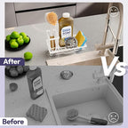 SWTYMIKI Sink Caddy Sponge Holder - Kitchen Sink Organizer with High Brush Holder for Countertop to Hold Dish Soaps and Sponges, Stainless Steel, White