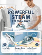 Sundu 1500W Steam Iron for Clothes - Ceramic Coated Soleplate, Rapid Heating, Self-Cleaning, Auto-Off, 11.84oz Water Tank, Precise Thermostat, Home Use Green