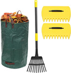 Rake, Metal Garden Leaf Rake for Leaves with 32 Gallon Lawn and Leaf Bags & Leaf Scoops, Adjustable 11 Tines 9" Wide Small Adult Kids Lawn Shrub Yard Landscape Rake Heavy Duty Long Handle 30-60