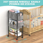 2In1 Baby Diaper Caddy & 4-Tier Rolling Diaper Cart, Diaper Caddy Organizer Cart with Dividers & Drawer, Mobile Metal Bedside Cart for Nursery Essentials Storage, Large Capacity