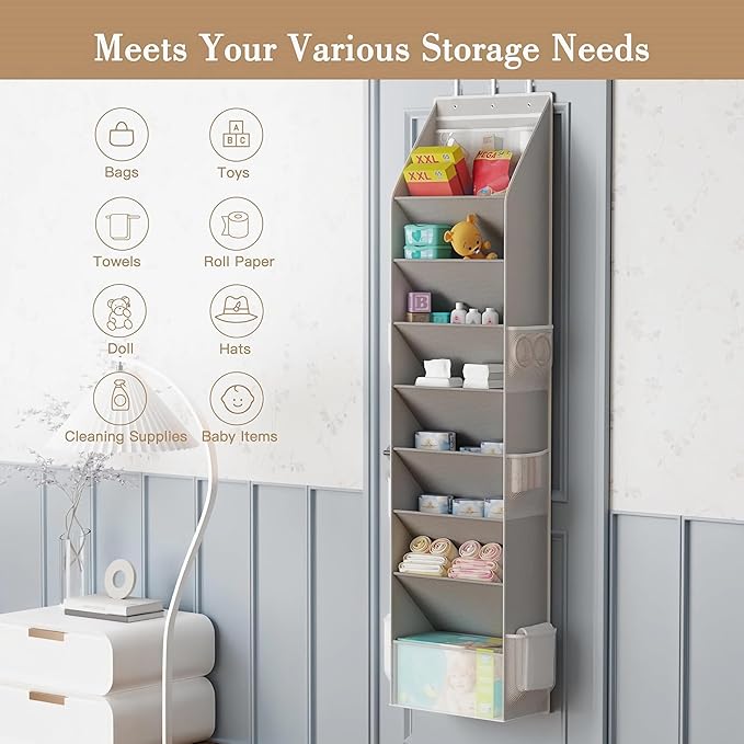 Over The Door Shoe Organizer - Shoe Rack with 8 Tiers, Sturdy Oxford Fabric Storage for Closet, Entryway, Dorm Room, Bedroom, Space Saving Holder for All Types Over The Door Organizer(Grey)