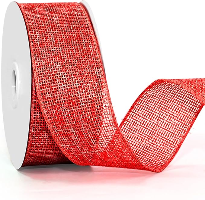 Wired Edge Decorative Ribbon DIY Craft Ribbon for Holiday Garlands Gift Wrapping and Home Decor (Red, 1.5 inches)