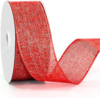 Wired Edge Decorative Ribbon DIY Craft Ribbon for Holiday Garlands Gift Wrapping and Home Decor (Red, 1.5 inches)