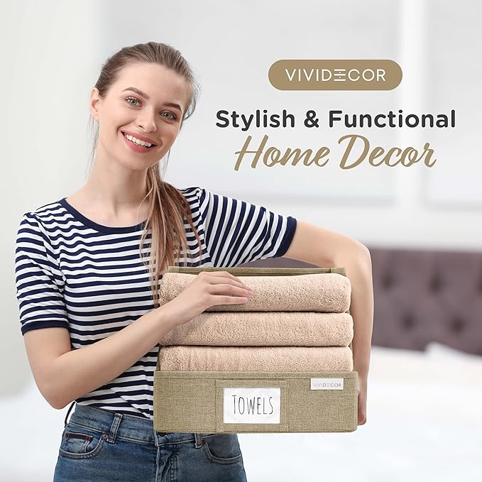 Storage Cubes – 12x12x10 Fabric Baskets for Organizing, Storage Baskets for Shelves, Open Front Fabric Bins, Closet Organizer Bins for Clothes, Towels, Sweaters, Linen – Brown, 3 Pack