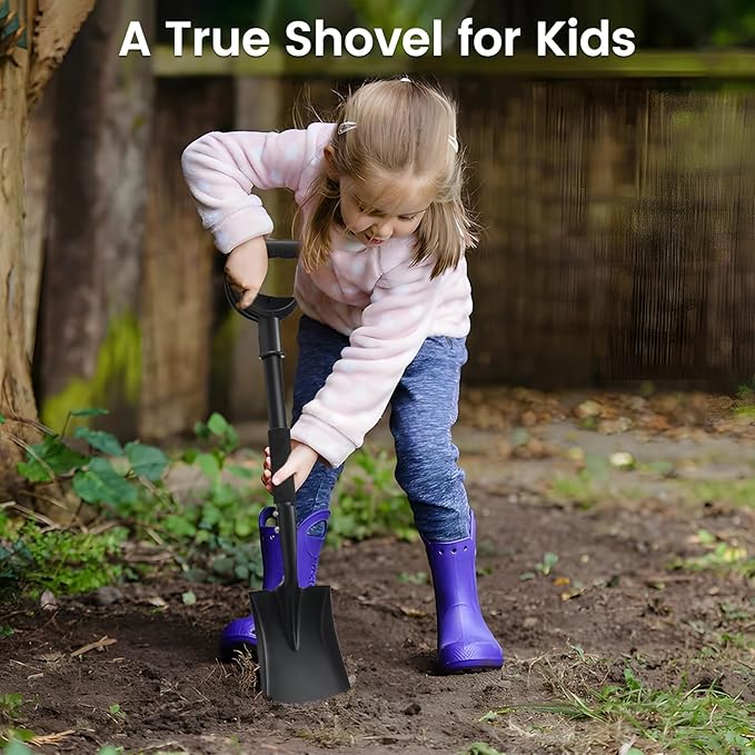 Garden Flat Shovel, 31 inch Small Transfer Shovels Heavy Duty Portable Mini Spade with Curved D-Handle for Gardening, Digging, Camping, Car, Kids Sand Beach Shovels
