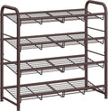 SONGMICS Stackable Shoe Rack, 4 Tier Metal Shoes Rack Storage Shelf, Holds up to 16 Pairs Shoes, Adjustable Slanted Shelves Tower Organizer for Closet Entryway Small Spaces, Bronze