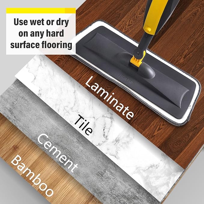 Mops for Floor Cleaning, Spray Mop with 400ml Refillable Bottle and 2 Replacement Pads Dry Wet Floor Household or Commercial Hardwood Laminate Tile Ceramic (Yellow)