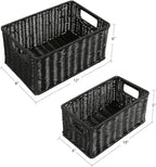 HOONEX Wicker Baskets for Storage, Plastic Baskets for Organizing with Dual Handles, Woven Baskets for Storage, Set of 2, Black