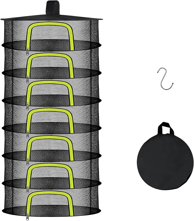7 Layer Herb Drying Rack, Herb Drying Rack Hanging Mesh, Foldable Bud Drying Net with U-Shaped Zipper, Hooks, for Drying Herbs Plants, Flowers, Fruits, Food, Camping (7 Layers-23.62'')