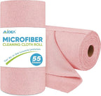 AIDEA Microfiber Cleaning Cloth Roll, 55 Sheets, Pink Towel, Microfiber Towels for Cars, Reusable Paper Towels, Shop Rags Washable, Cleaning Rags for Automotive, House, Kitchen, Cleaning Supplies11×9"