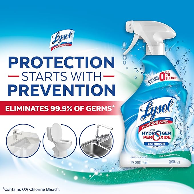 Lysol Bathroom Cleaner Spray, For Cleaning and Disinfecting, Bleach Free (Contains Hydrogen Peroxide), Cool Spring Breeze Scent, 32oz