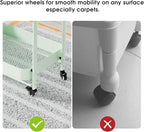 JAQ Foldable Rolling Cart, 3-Tier Metal Folding Storage Utility Carts Basket Rack Organizer with Handle on Wheels for Snacks Books Fruits for Kitchen Living Room Pantry Bathroom - (Green, 3-Layer)