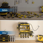 Power Tool Organizer with Charging Station, 4 Layers Garage Storage Rack with 6 Drill Holders, Father's Days Gift For Dad, Wall Mount Garage Organizer Built in 8 Outlets Power Strip, Yellow