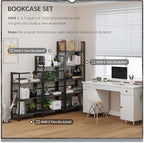 4NM No-Assembly Folding Bookshelf Storage Shelves 4 Tiers Vintage Bookcase Standing Racks Study Organizer Home Office (Gray Black)