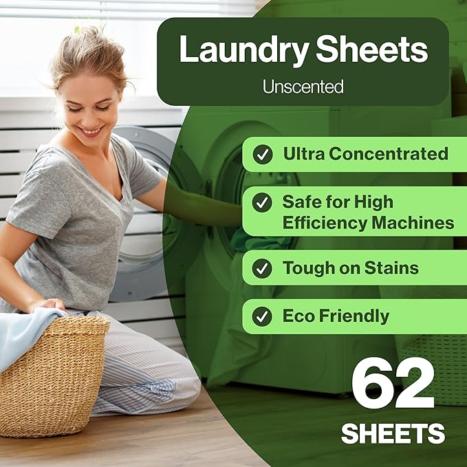 Happy Elephant Laundry Detergent Sheets, Fragrance Free, Natural Biodegradable Laundry Sheets, Plant Based, Tough on Stains, Gentle on Skin, Compatible with HE & Any Washing Machine, 62 Sheet, 1 Pack